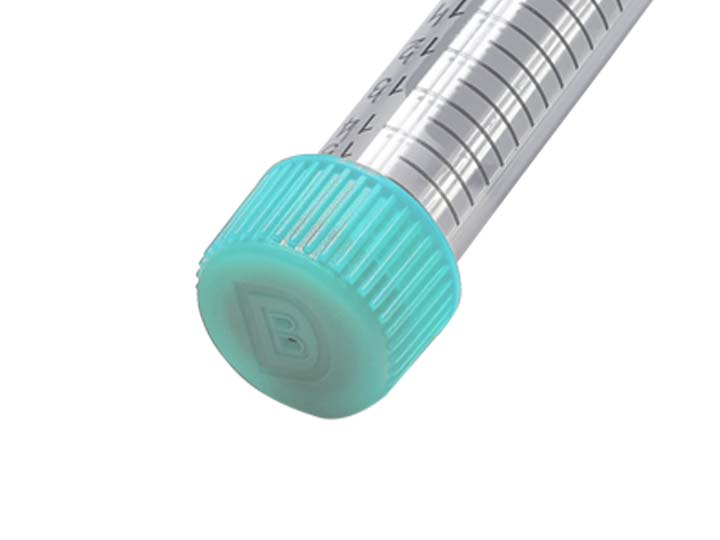 蓋子帶有透氣孔且?guī)Ф』z塞，用于連接注射器